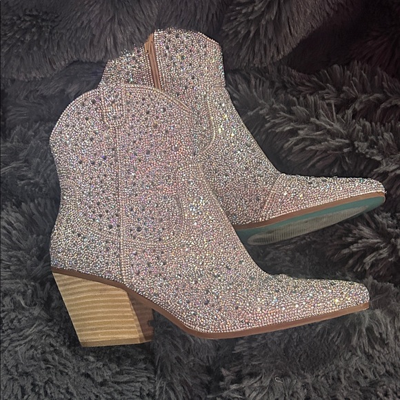 Betsey Johnson Shoes - Betsey Johnson Pink Crystal Embellished Ankle Booties